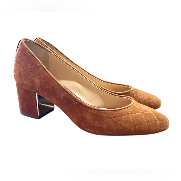 Talbots Heels Size 7 M Brown Suede Leather Pumps Stitched Block Heels Dress Shoe - Picture 1 of 10